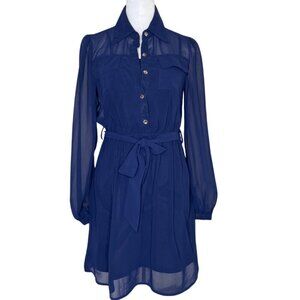 Rhapsody Women’s Navy Blue Class Act Casual Dress Balloon Bishop Sleeves Med